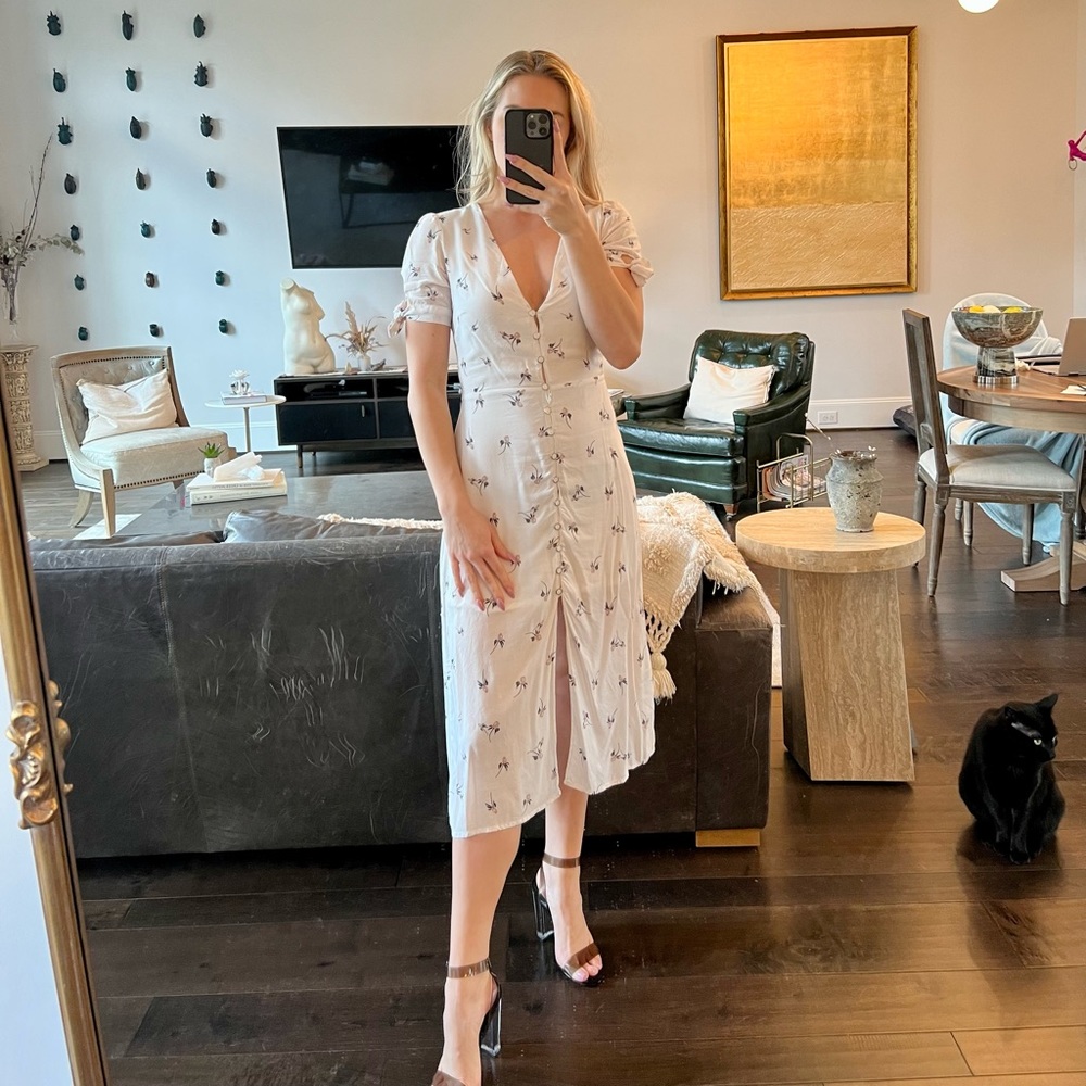 White Floral MIDI Dress